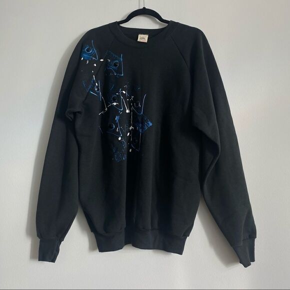 90s Vintage Black & Blue Paint Splatter Oversized Sweatshirt Size XL - Picture 1 of 7